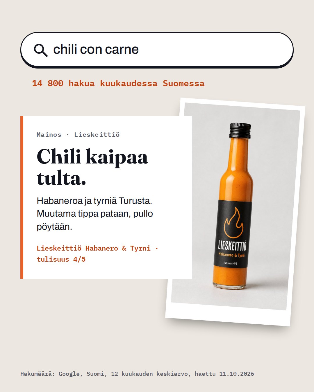Hakuvastaus-mainos brändille Lieskeittiö, Ziildin demobrändi
